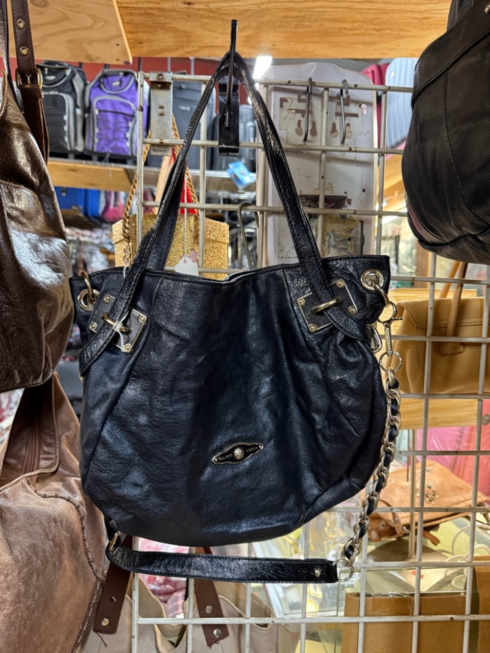Elliot Lucca Black Real Leather Tote Shoulder Bag - Women's Fashion Handbag - Picture 14 of 14
